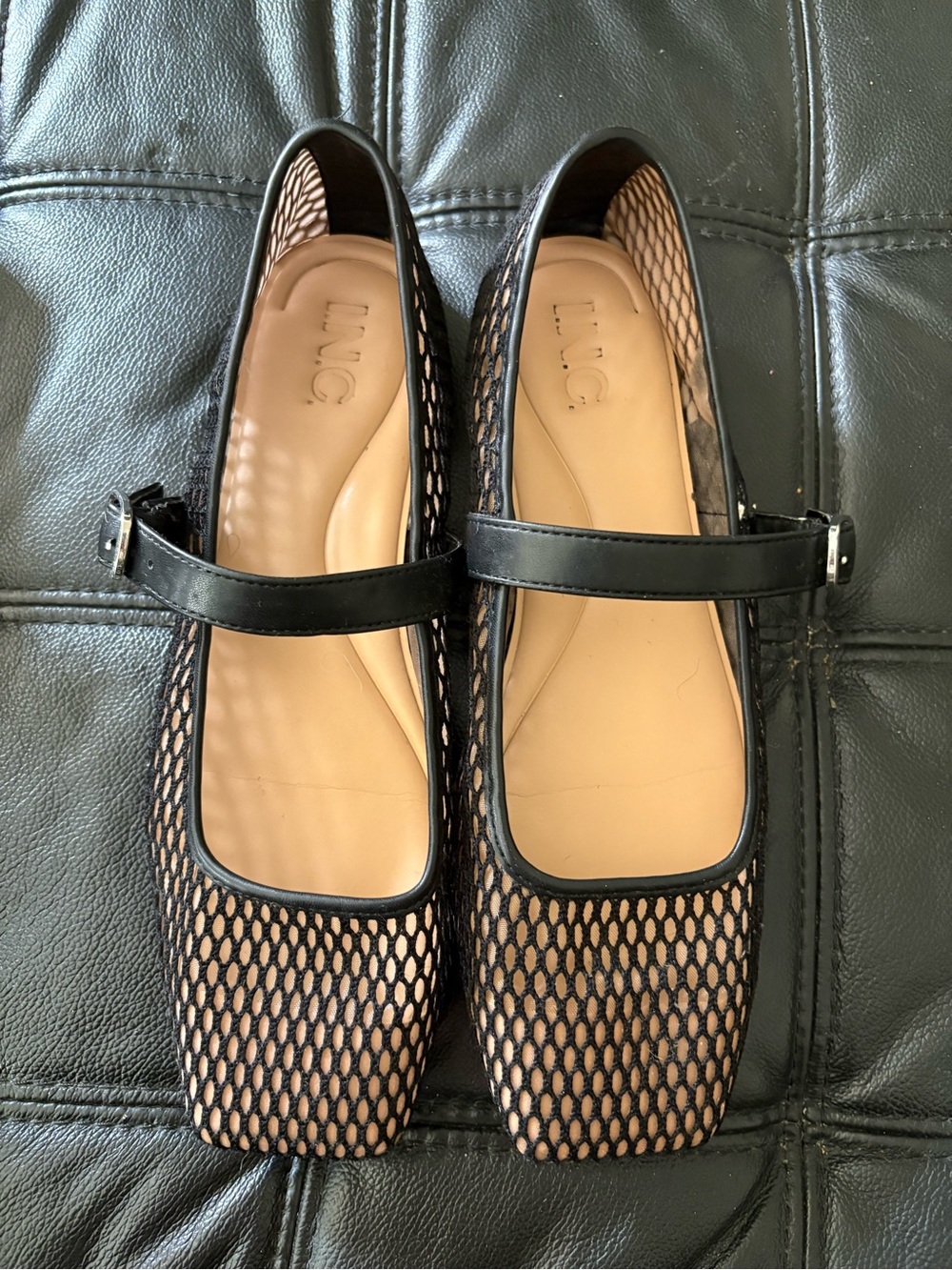 Black Mesh Mary Jane Flats